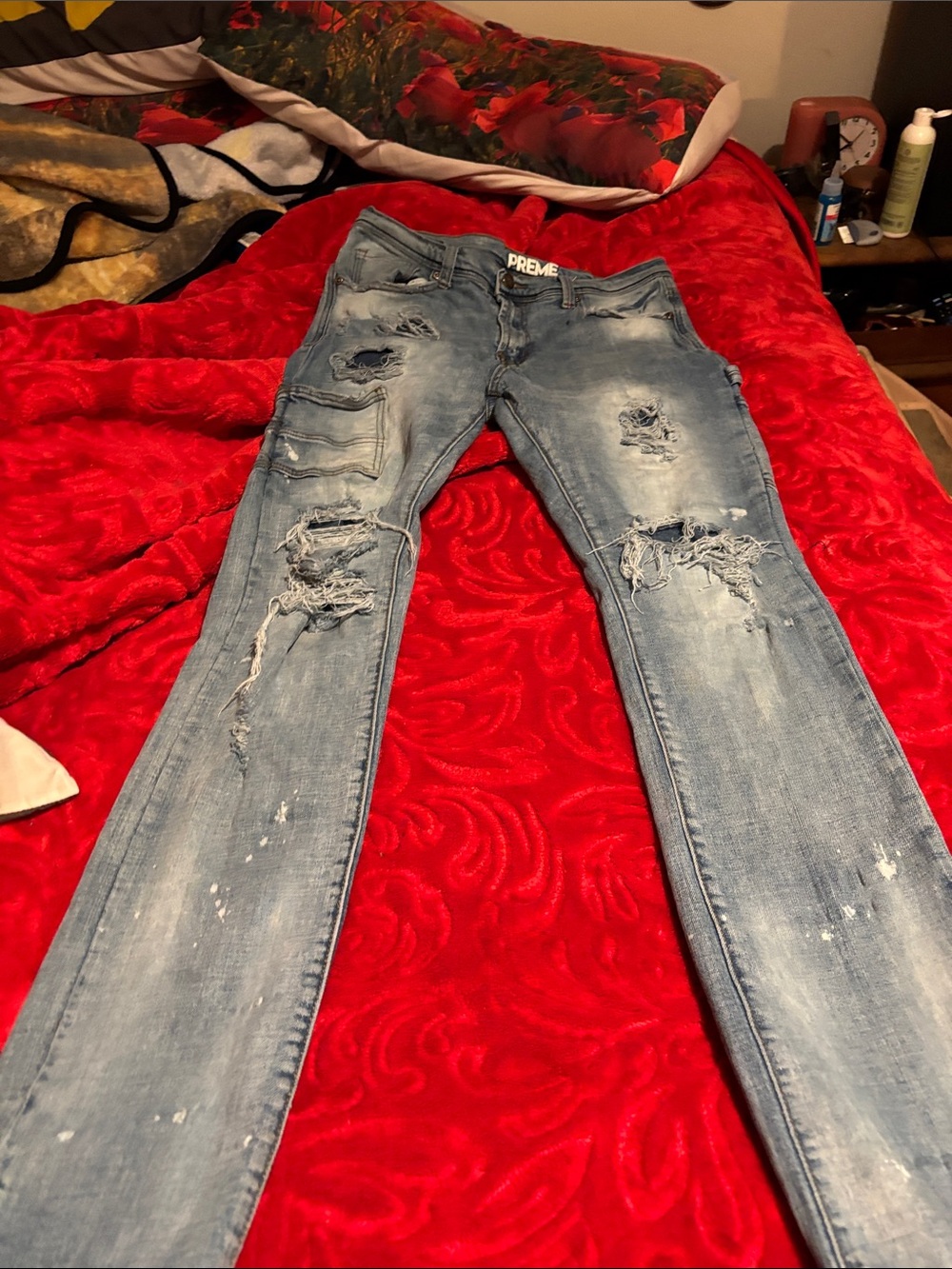 Men's Light Blue Distressed Bootcut Jeans